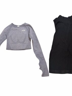 Bundle Seamless Heather Gray Long-Sleeve Crop Top Workout sleeveless ribbed top